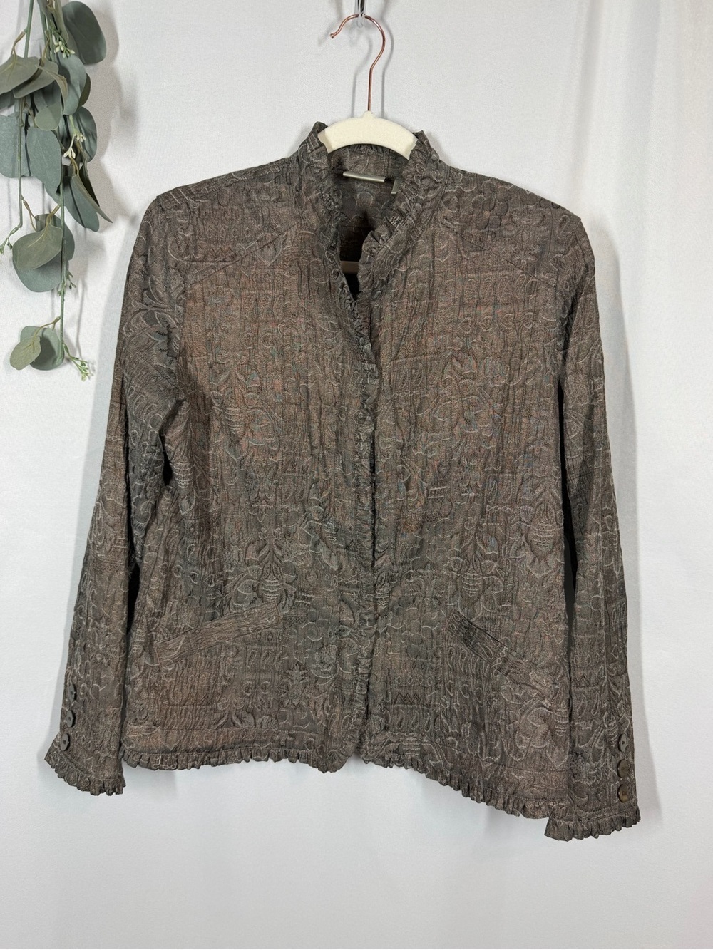 CHICO'S | Blazer Jacket Gray Brown Floral Women's Size 1/Medium